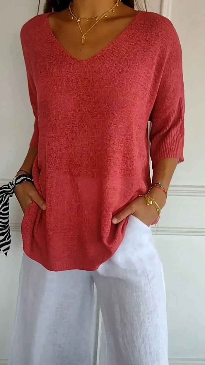 Women’s Comfortable Knit Top | Summer V-Neck Casual Fit