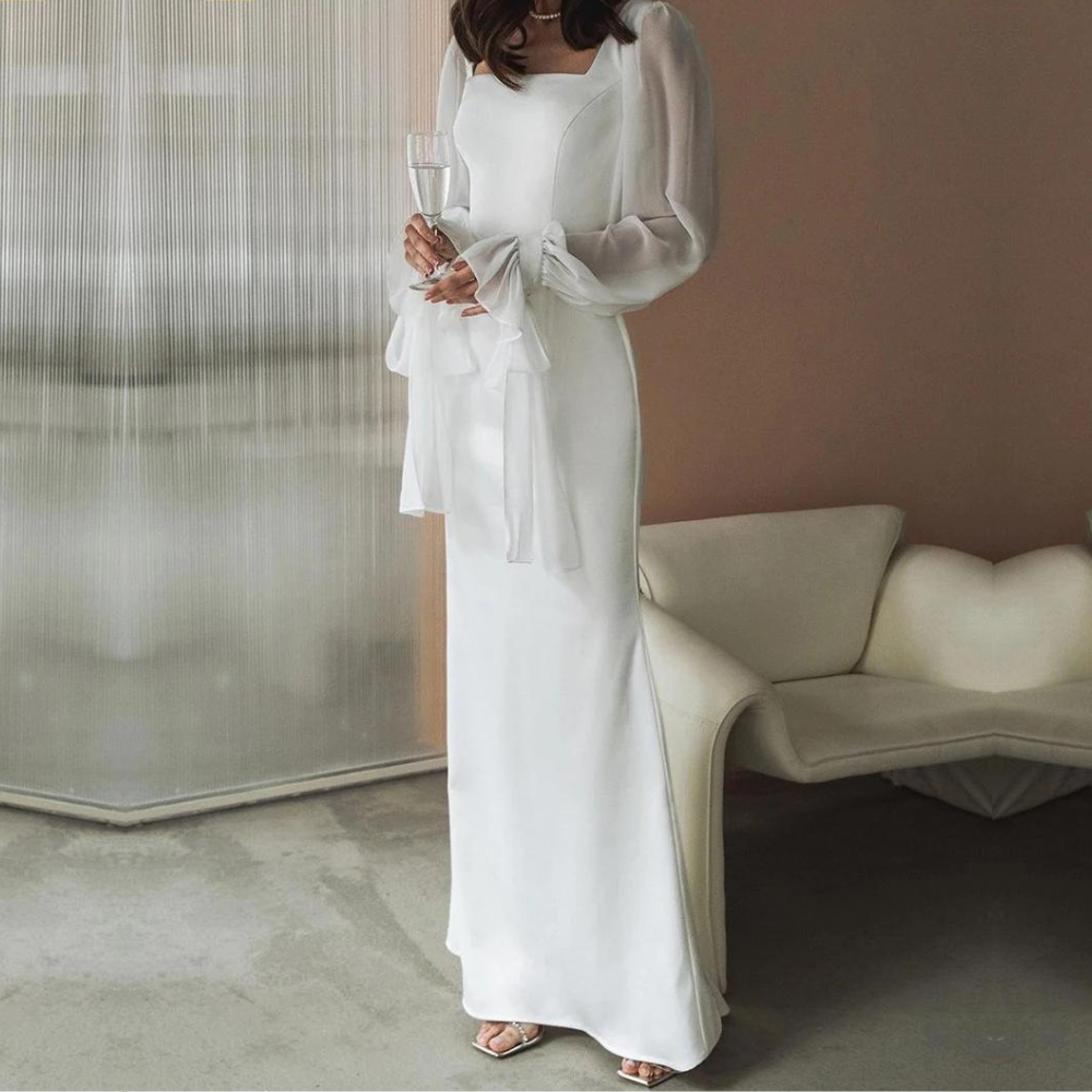 Women Maxi Dress | Long Sleeves Square Neckline Floor Length Fit