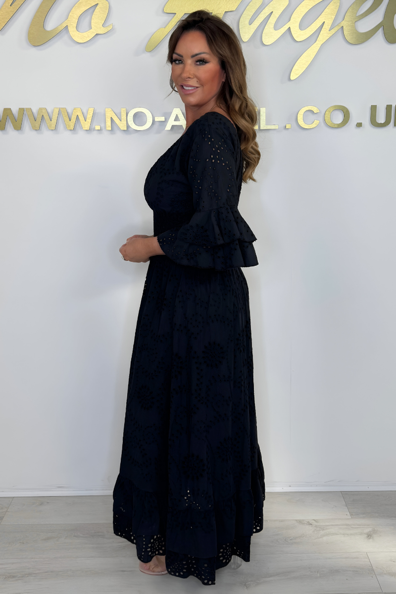 Women Maxi Dress | V-neck Three-quarter Sleeve Elastic Waist