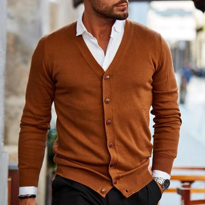 Men's Cardigan | Classic Long Sleeve Button-Down Knit Layer