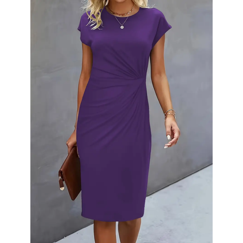 Women Formal Dress | Short Sleeve Midi Length Cut Design