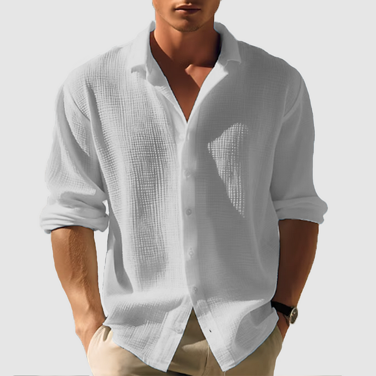 Men Shirt | Long Sleeve Button-down Front with Loose Fit Classic Collar