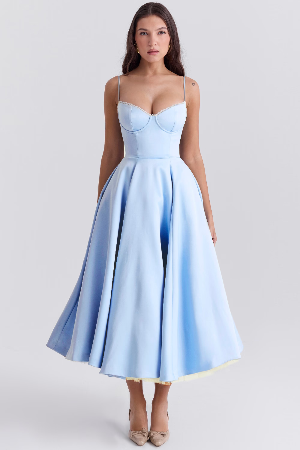 Women Midi Dress | A-Line Skirt With Corset Bodice Sweetheart Neckline