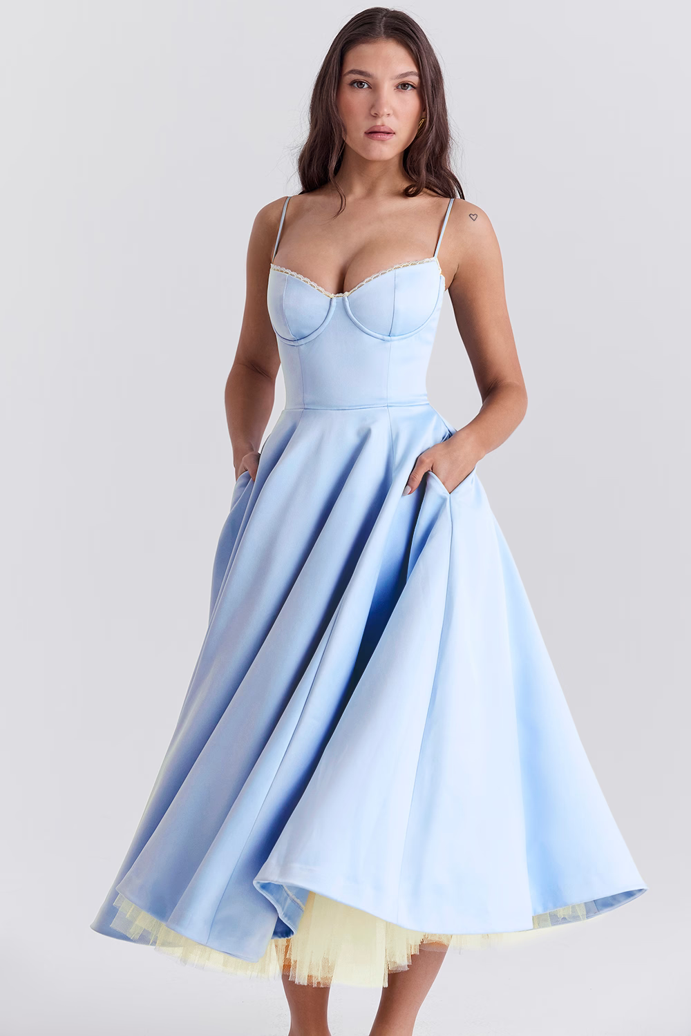 Women Midi Dress | A-Line Skirt With Corset Bodice Sweetheart Neckline