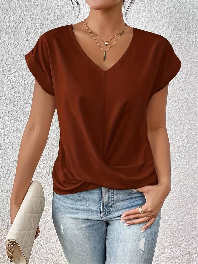 Women Short Sleeve Top | V Neckline with Front Twist Detail Design