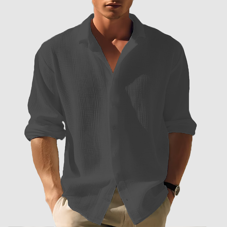 Men Shirt | Long Sleeve Button-down Front with Loose Fit Classic Collar