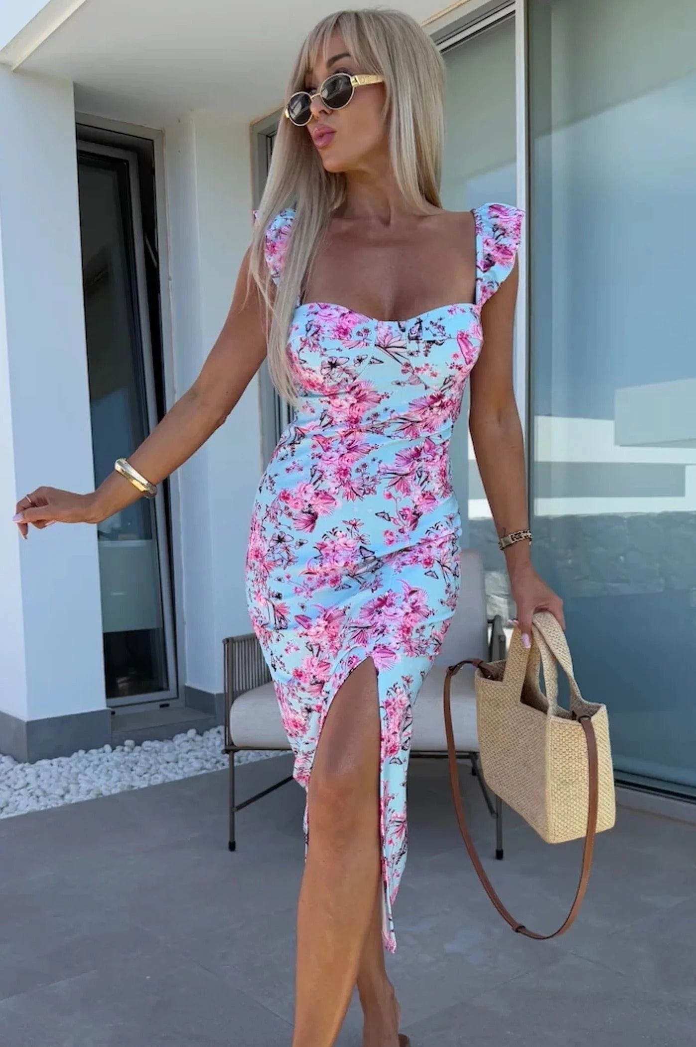 Sweetheart Slit Midi Dress for Women – Casual Summer Outfit