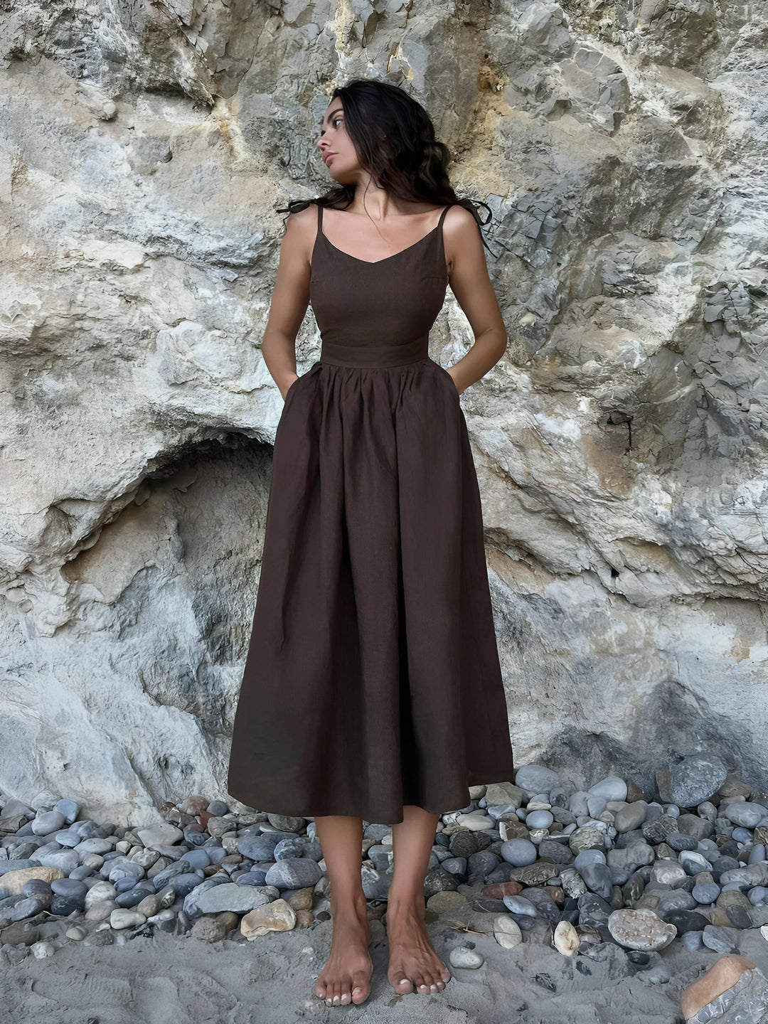 Bow-Tie Midi Dress for Women – Elegant Timeless Look