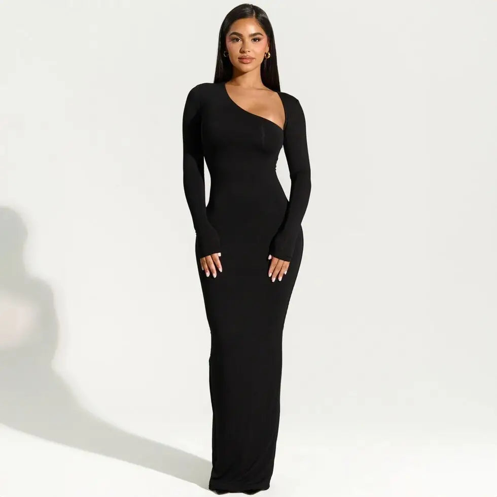 Women Maxi Dress | One shoulder asymmetrical neckline maxi length