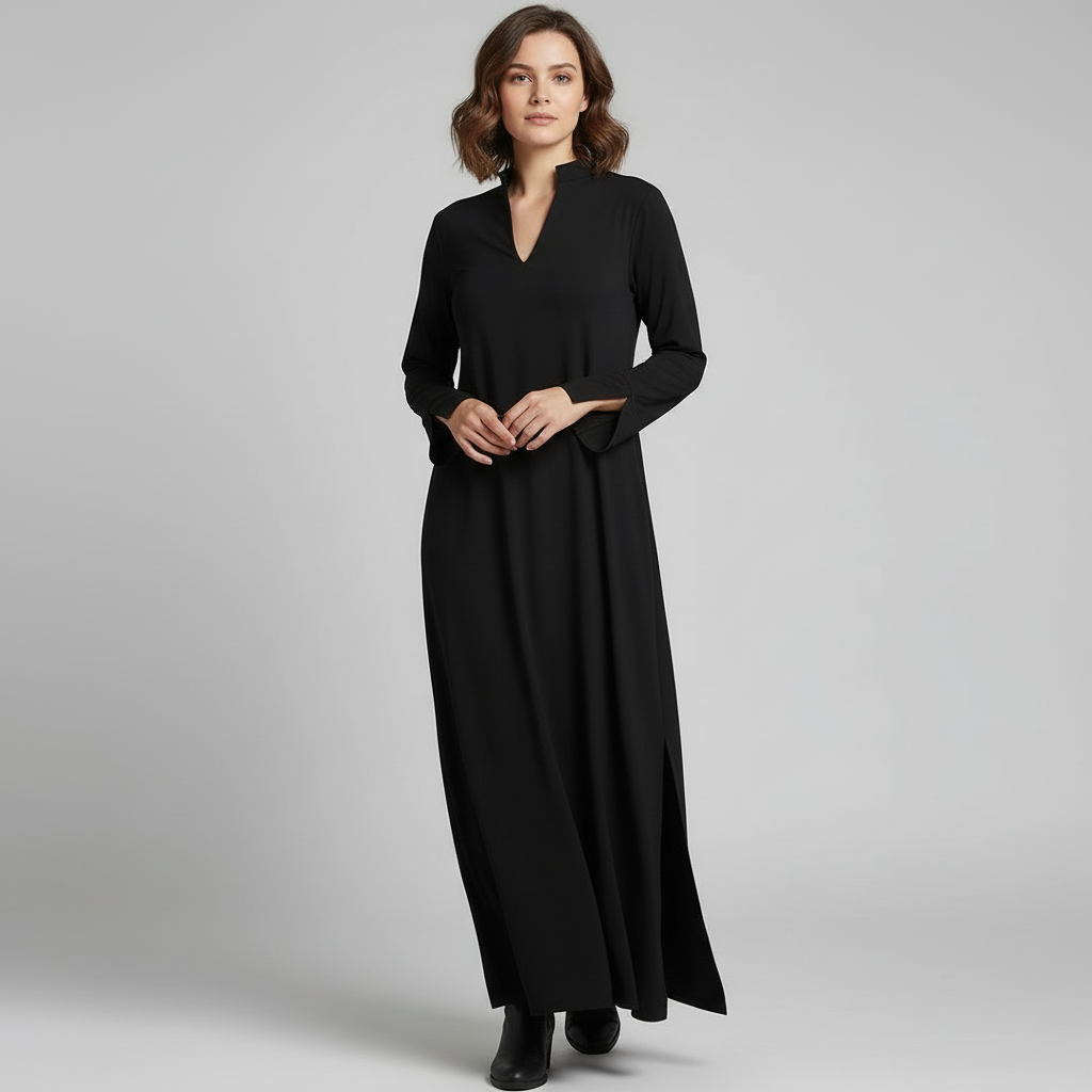 Women Dress | Long length fit with collar v-neck sleeves relaxed fit