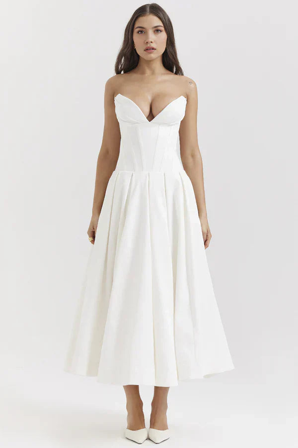 Women Midi Dress | Strapless corset bodice with sweetheart neckline