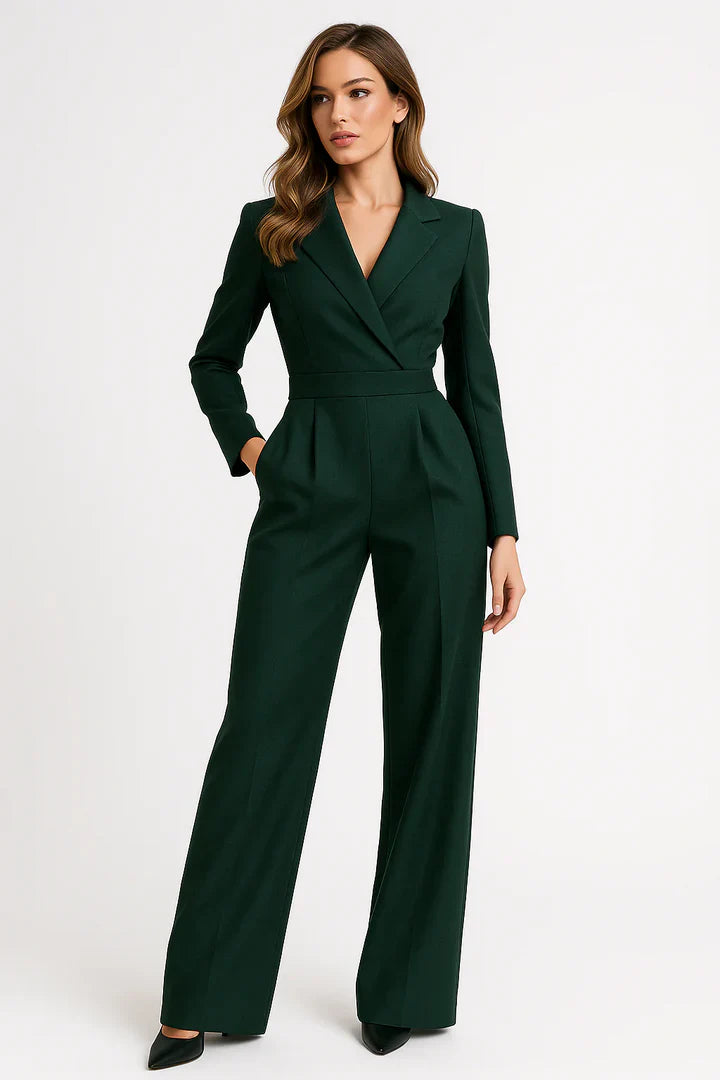 Women Blazer Jumpsuit | V Neck Wide Leg Tailored Fit Full Length Cut