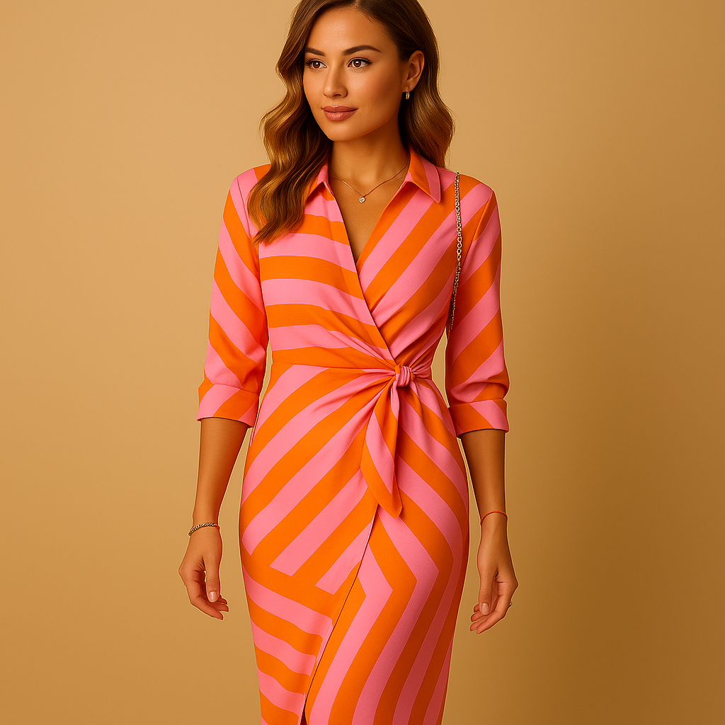 Women Wrap Dress | Lightweight Collared Wrap with Tie Closure Design
