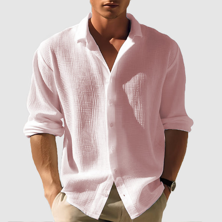 Men Shirt | Long Sleeve Button-down Front with Loose Fit Classic Collar