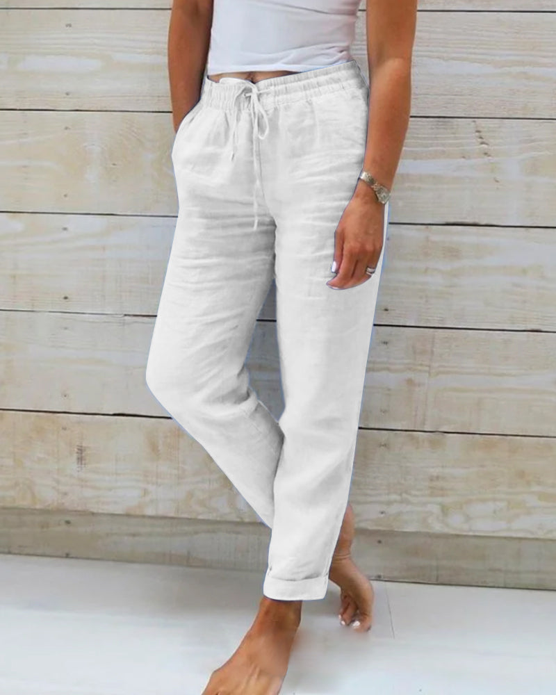 Women Trousers | Relaxed Fit Straight Leg High Elastic Waist Design