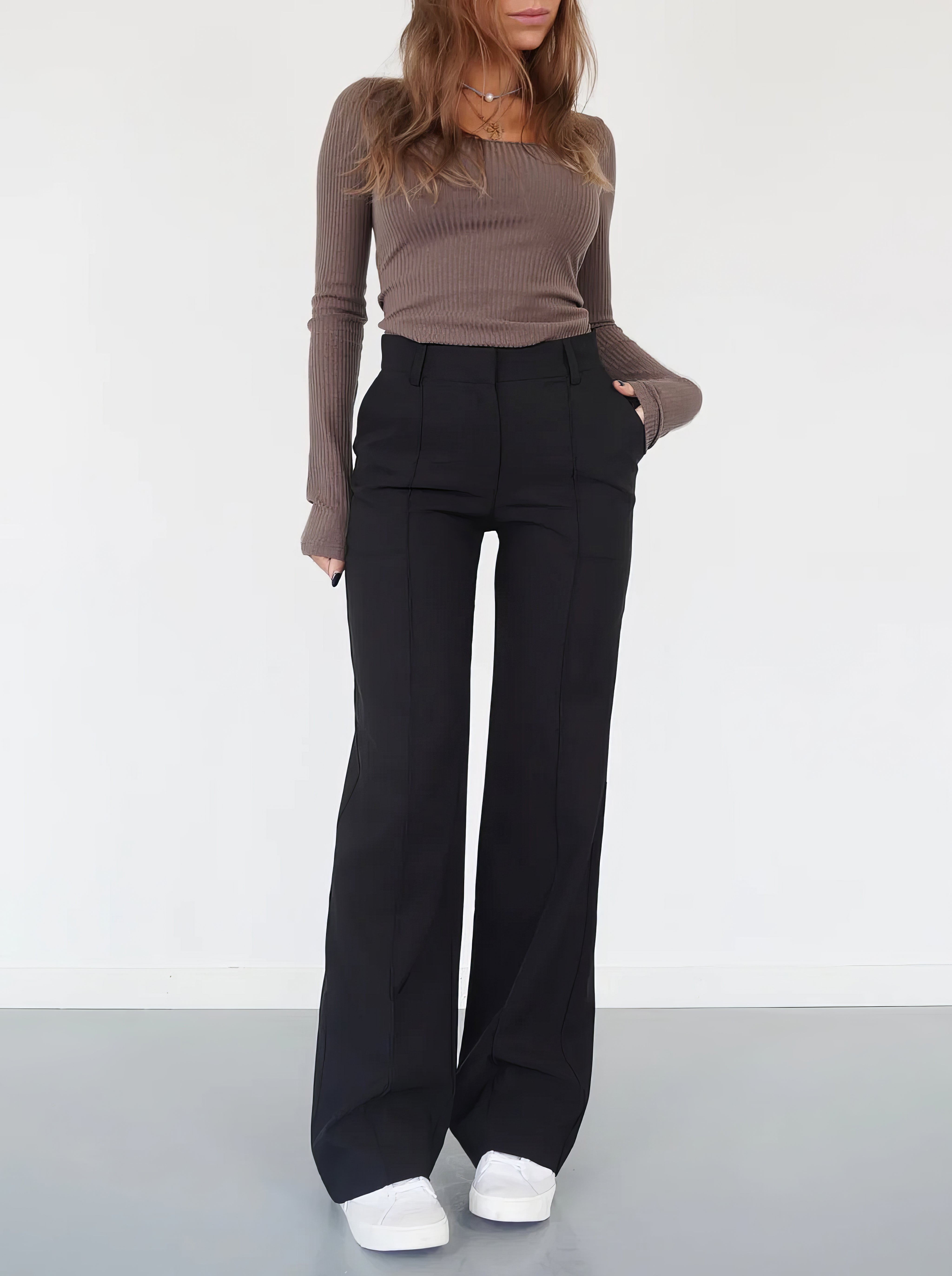 Women Trousers | High waist straight wide leg fit design trousers