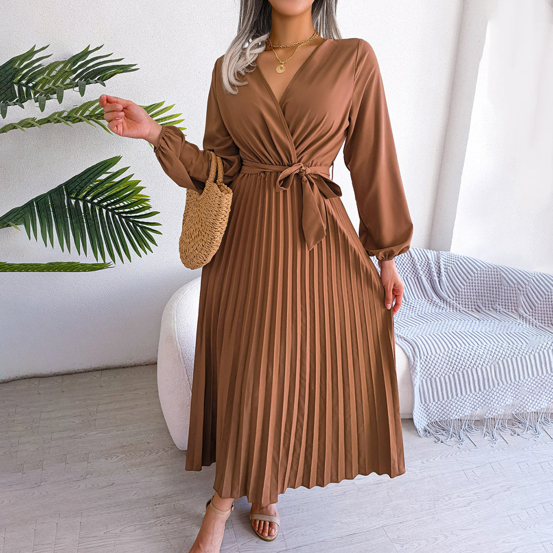 Women Maxi Dress | Long Sleeve Pleated Full Length Flowing Design