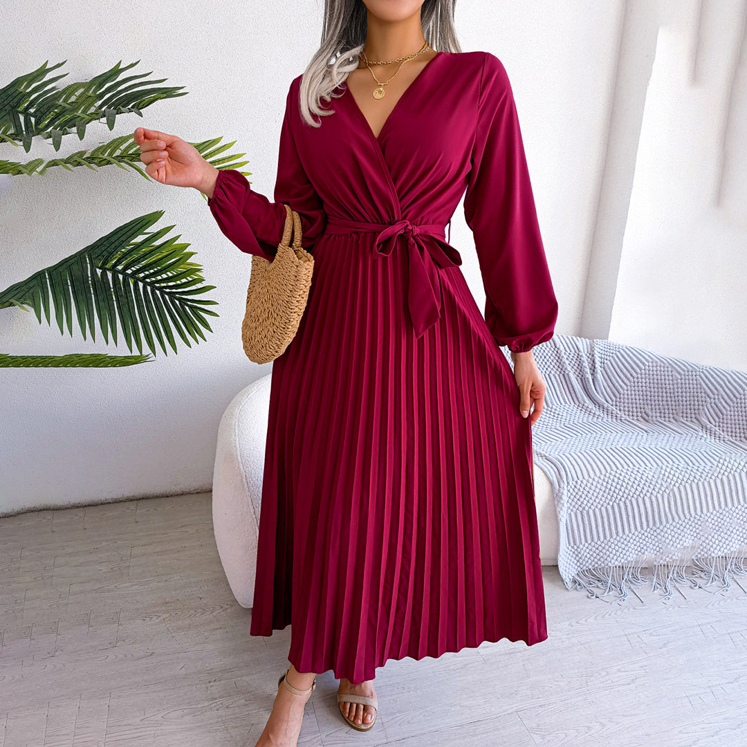 Women Maxi Dress | Long Sleeve Pleated Full Length Flowing Design