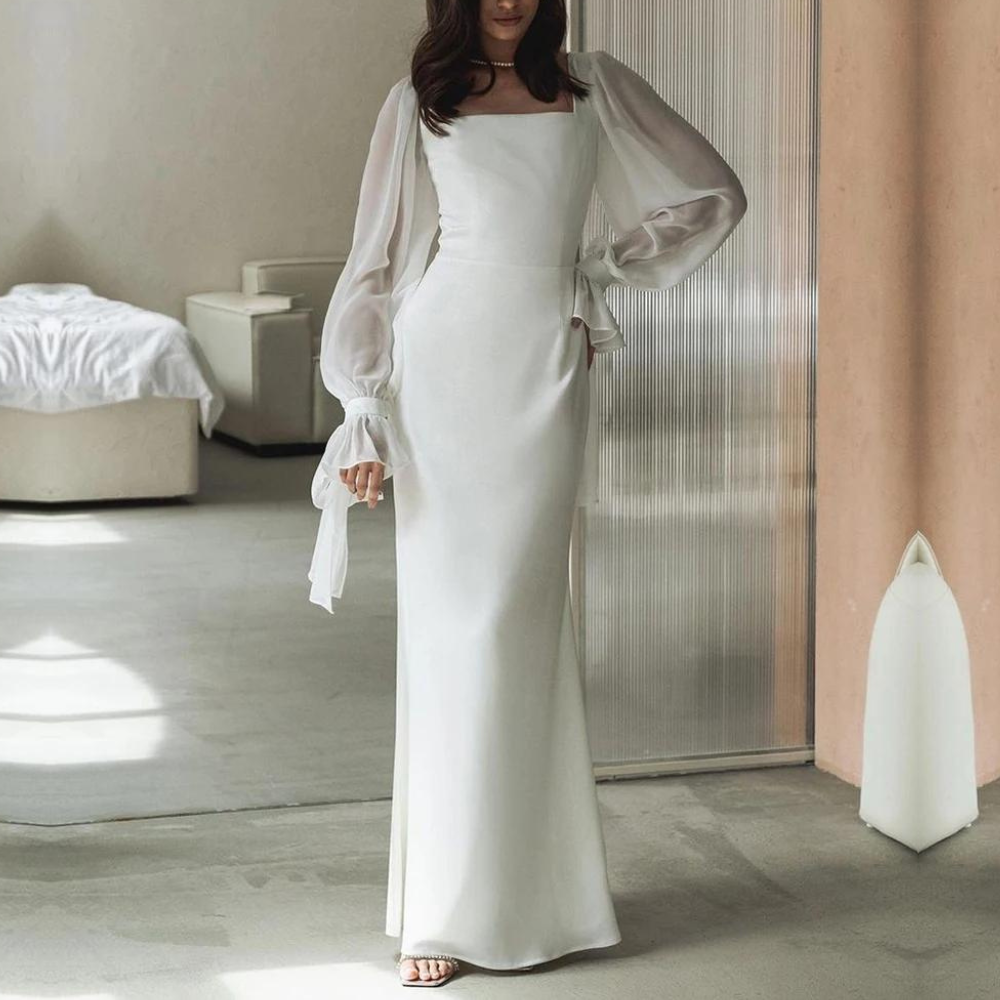 Women Maxi Dress | Long Sleeves Square Neckline Floor Length Fit