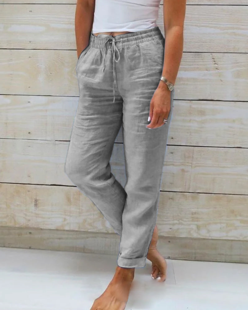 Women Trousers | Relaxed Fit Straight Leg High Elastic Waist Design
