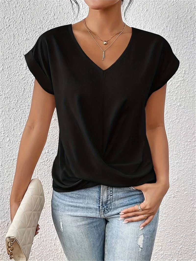 Women Short Sleeve Top | V Neckline with Front Twist Detail Design
