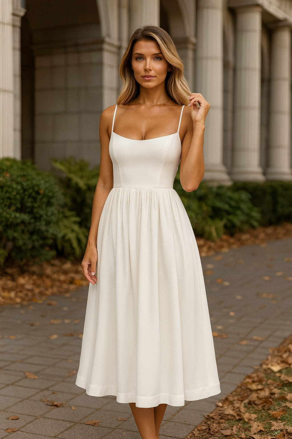 Pleated Midi Dress for Women – Flowing Elegant Formal Style