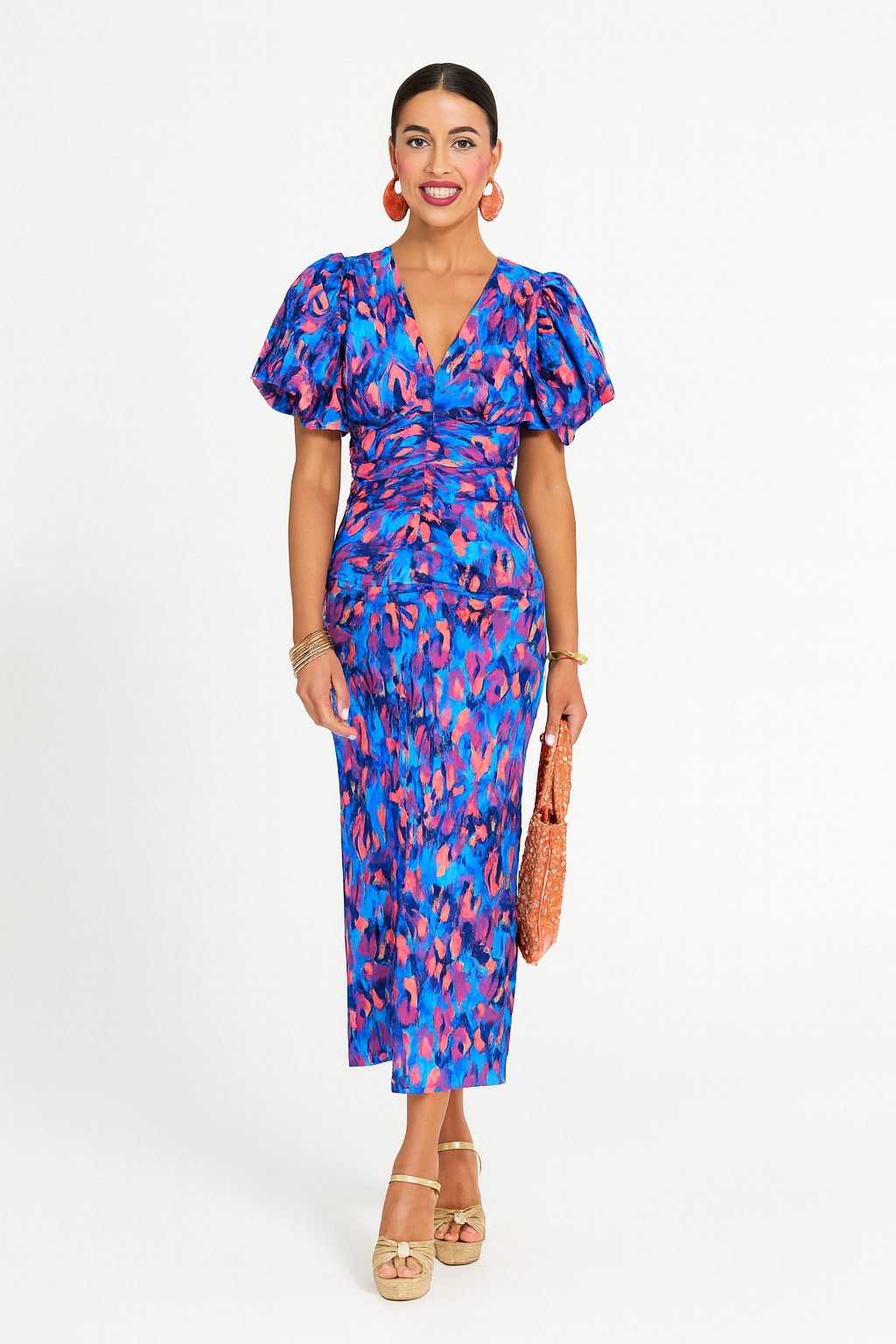 Puff Sleeve Midi Dress for Women – Bold Modern Style