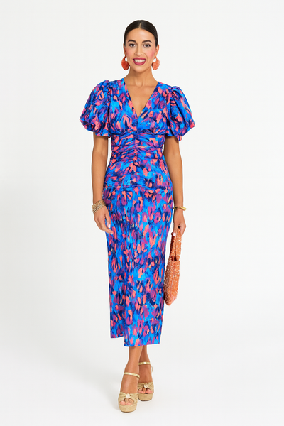 Puff Sleeve Midi Dress for Women – Bold Modern Style