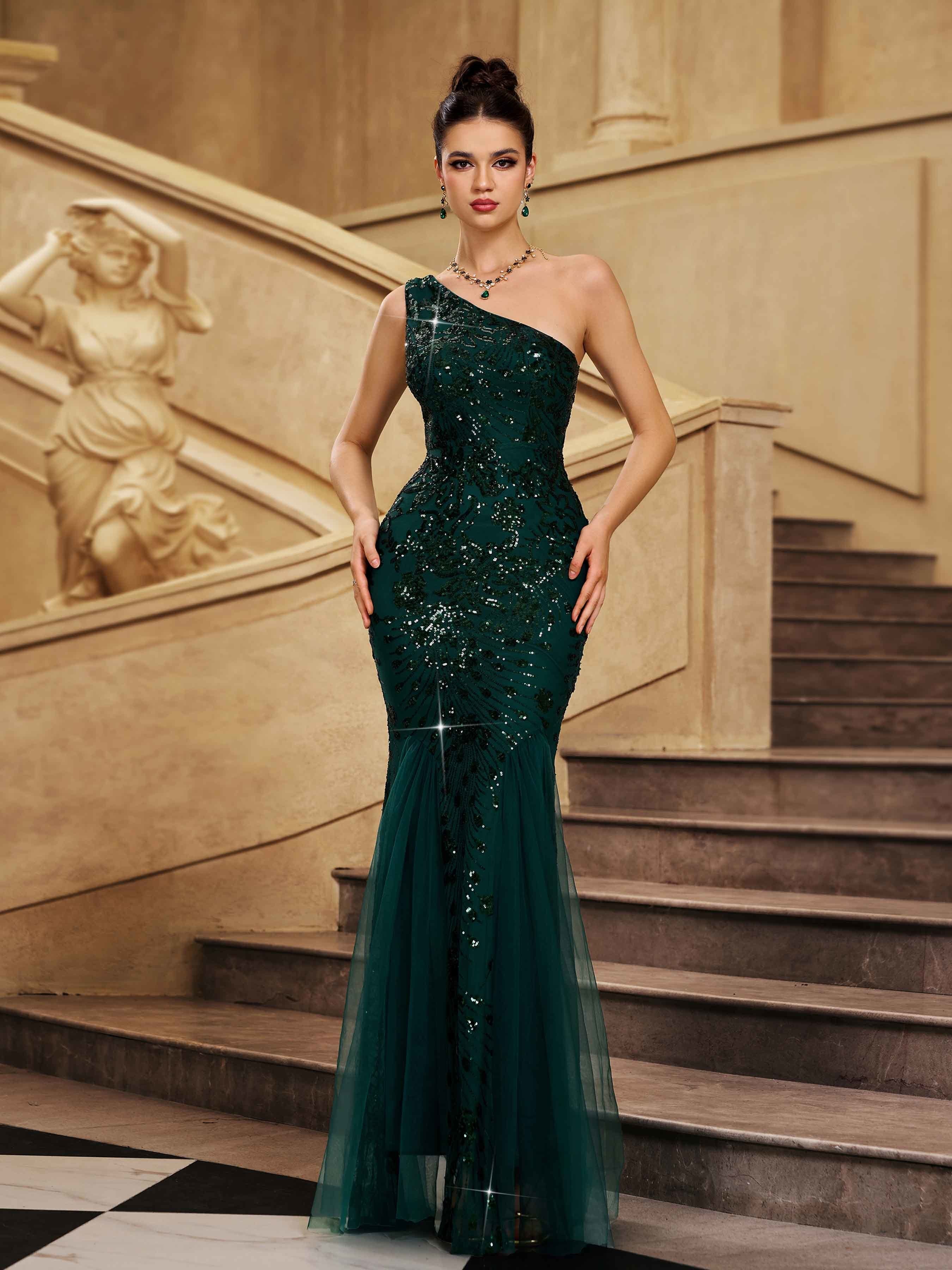 Women Evening Dress | One Shoulder Mermaid Silhouette Construction