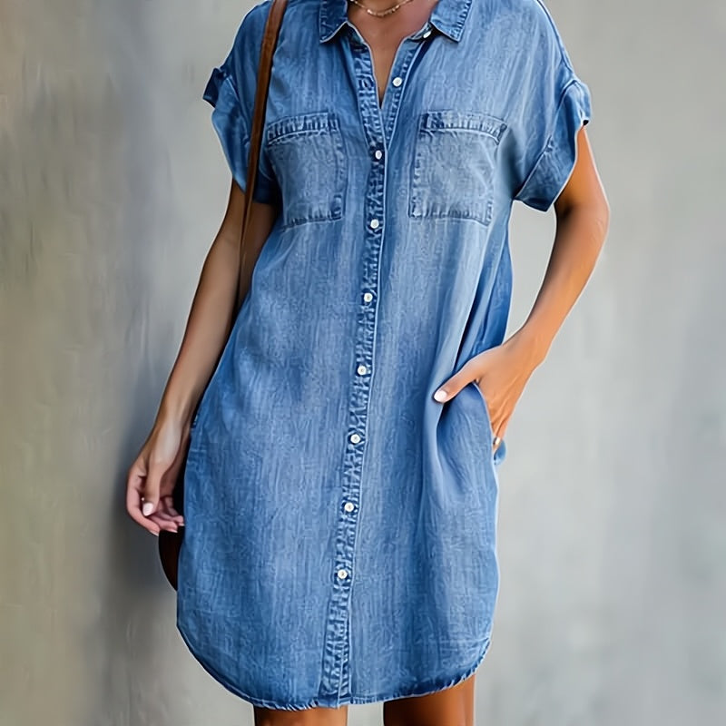 Women Shirt Dress | Button Placket Button-down Collar Mini Length