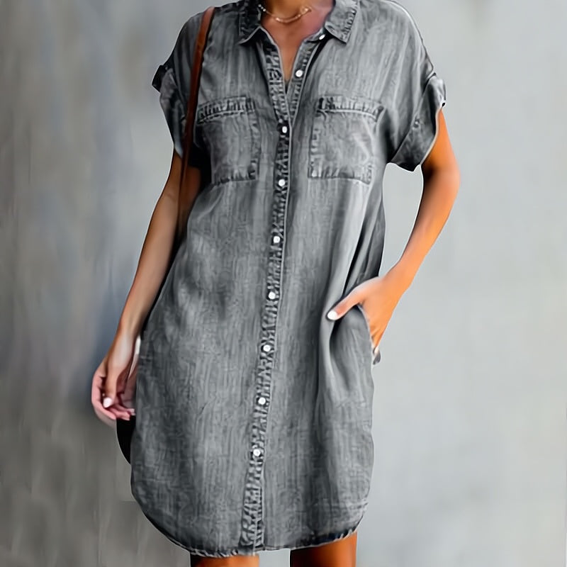 Women Shirt Dress | Button Placket Button-down Collar Mini Length