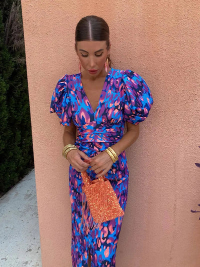 Puff Sleeve Midi Dress for Women – Bold Modern Style