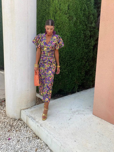 Puff Sleeve Midi Dress for Women – Bold Modern Style
