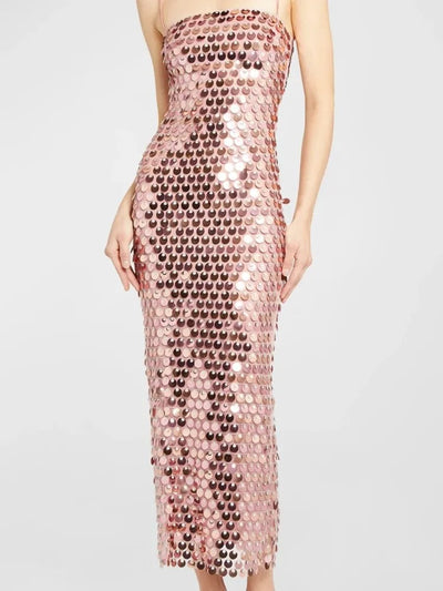 Sequin Spaghetti Strap Midi Dress for Women – Evening Outfit
