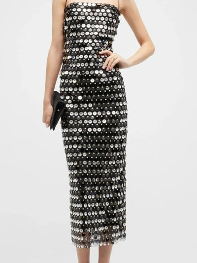 Sequin Spaghetti Strap Midi Dress for Women – Evening Outfit
