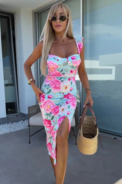 Sweetheart Slit Midi Dress for Women – Casual Summer Outfit