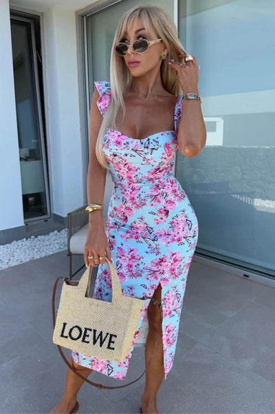 Sweetheart Slit Midi Dress for Women – Casual Summer Outfit