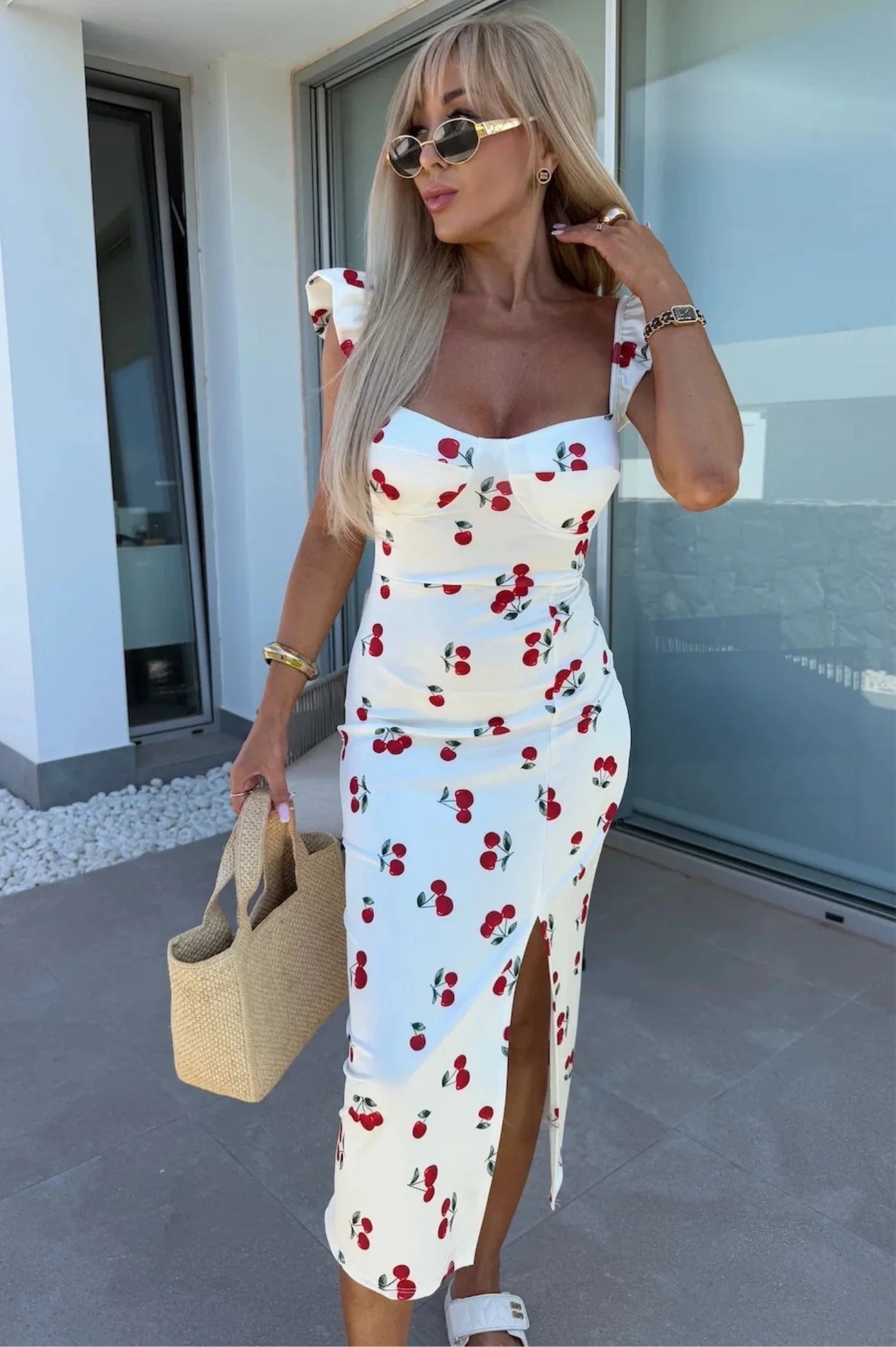 Sweetheart Slit Midi Dress for Women – Casual Summer Outfit