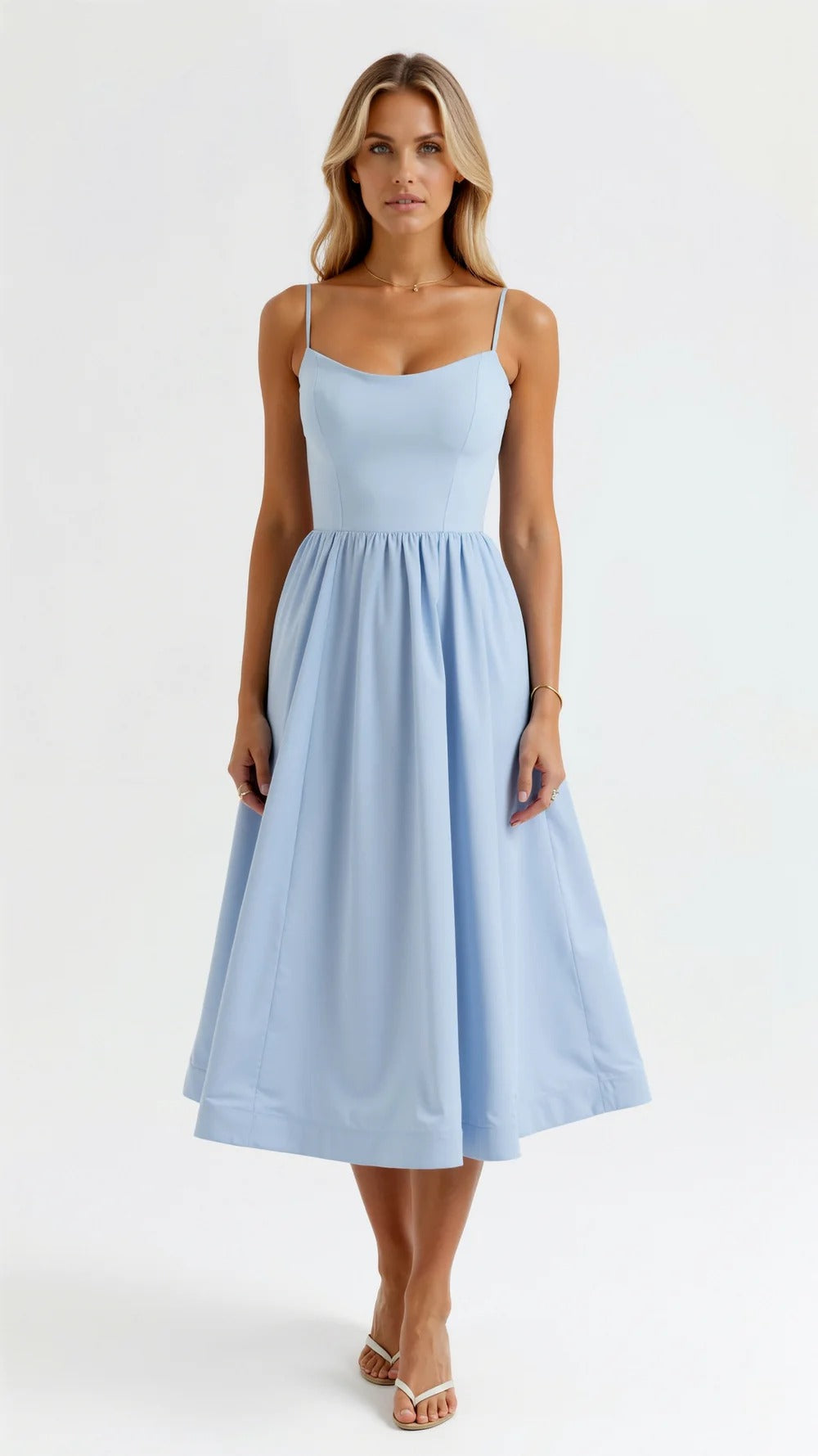 Pleated Midi Dress for Women – Flowing Elegant Formal Style