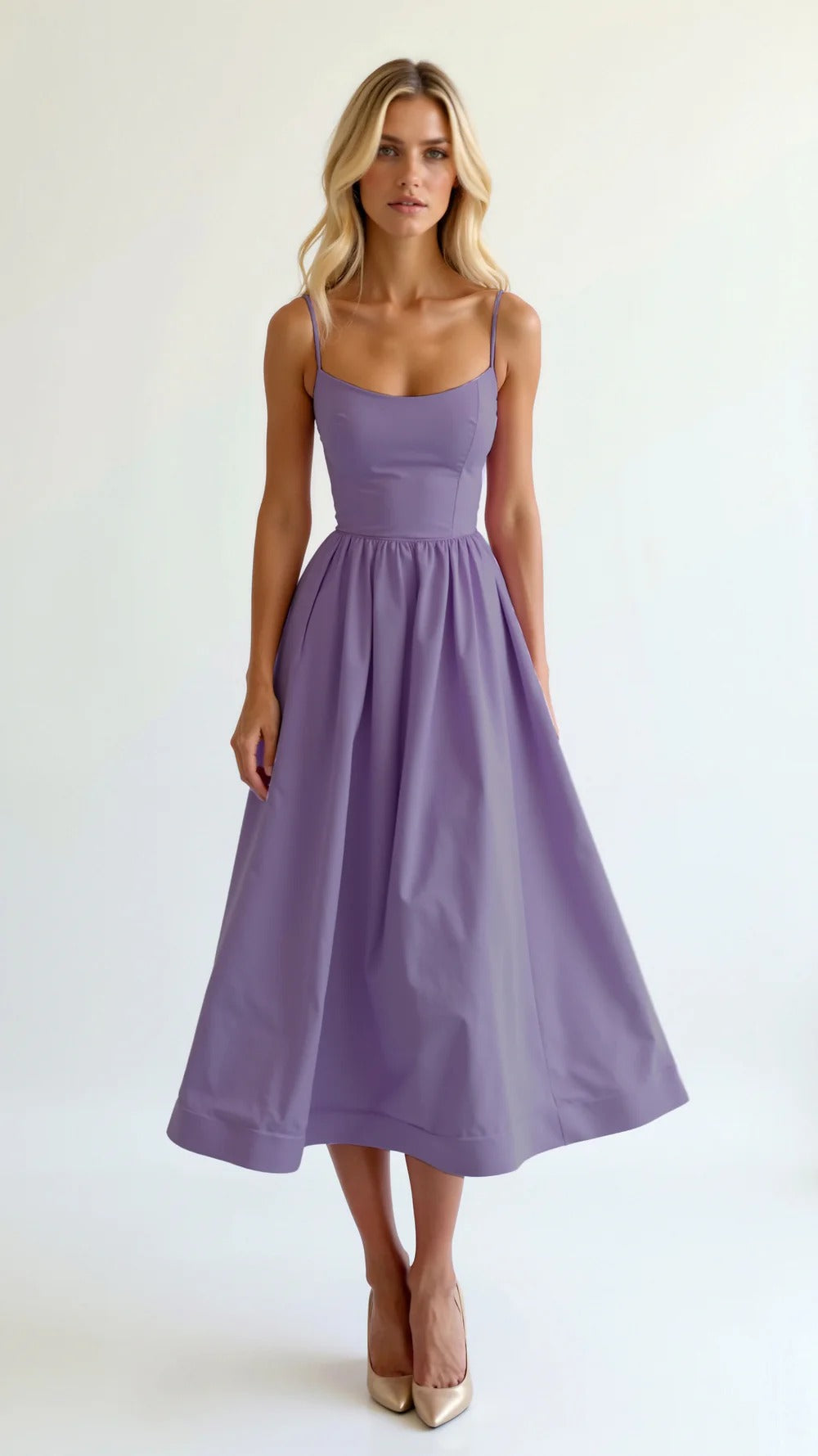 Pleated Midi Dress for Women – Flowing Elegant Formal Style