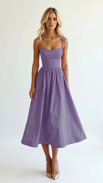 Pleated Midi Dress for Women – Flowing Elegant Formal Style