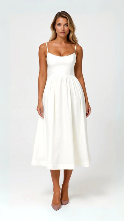 Pleated Midi Dress for Women – Flowing Elegant Formal Style