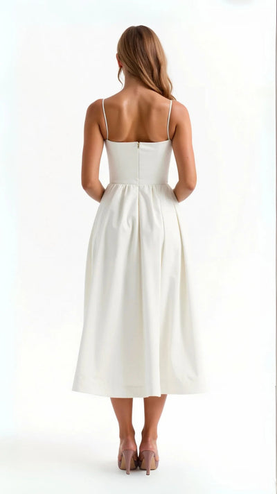 Pleated Midi Dress for Women – Flowing Elegant Formal Style