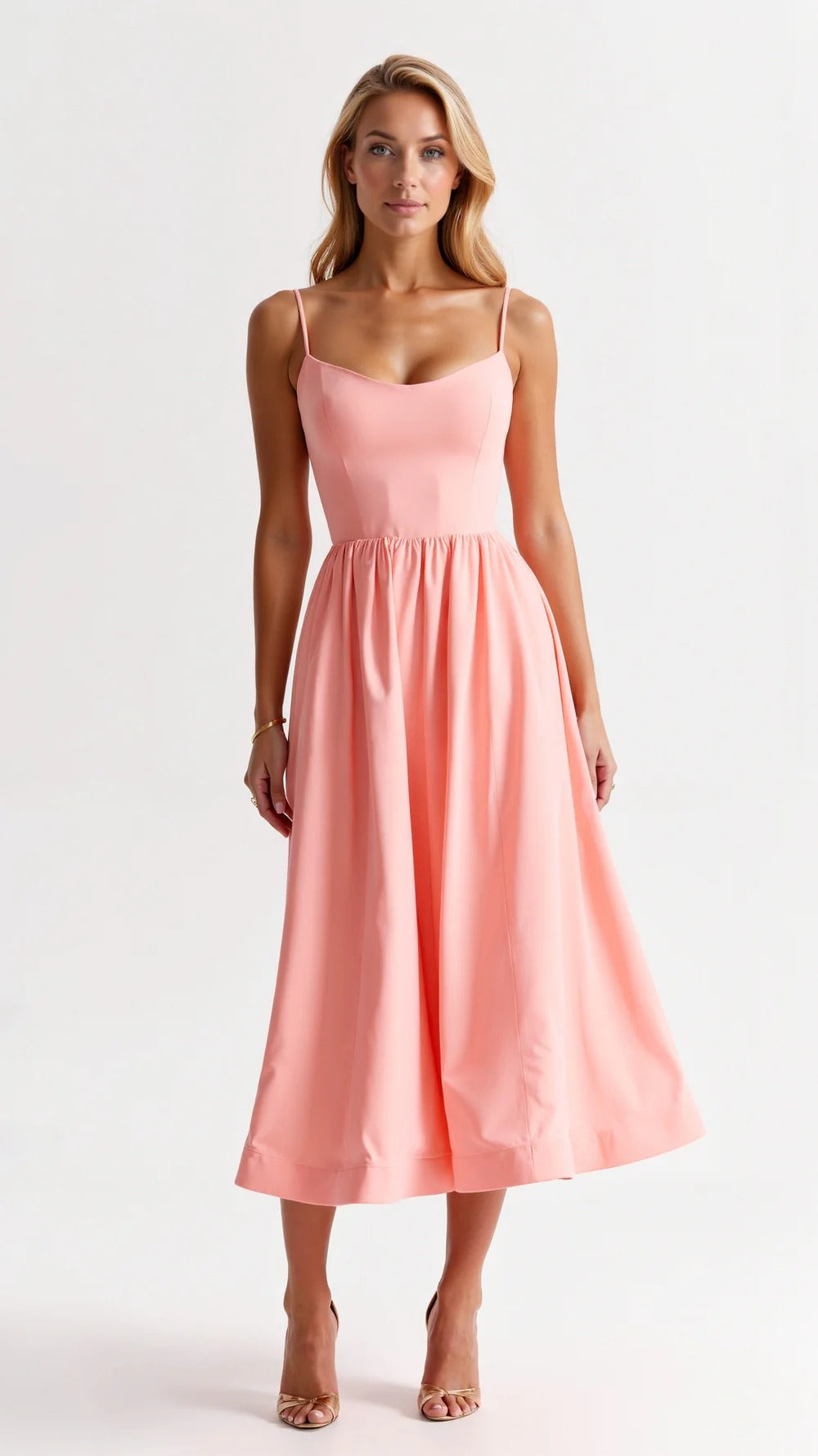 Pleated Midi Dress for Women – Flowing Elegant Formal Style
