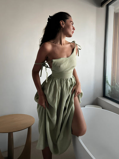 Bow-Tie Midi Dress for Women – Elegant Timeless Look