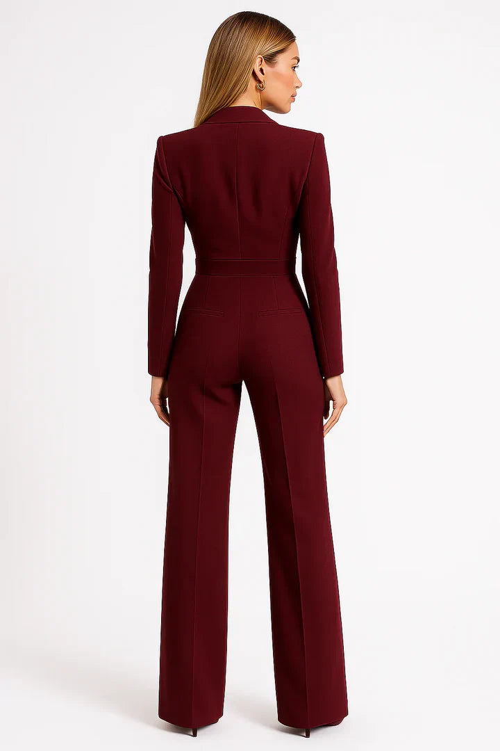 Women Blazer Jumpsuit | V Neck Wide Leg Tailored Fit Full Length Cut