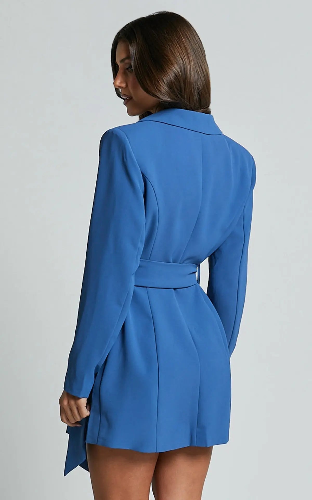 Women Blazer Dress | Belted Waist with Lapel and V-neck Design