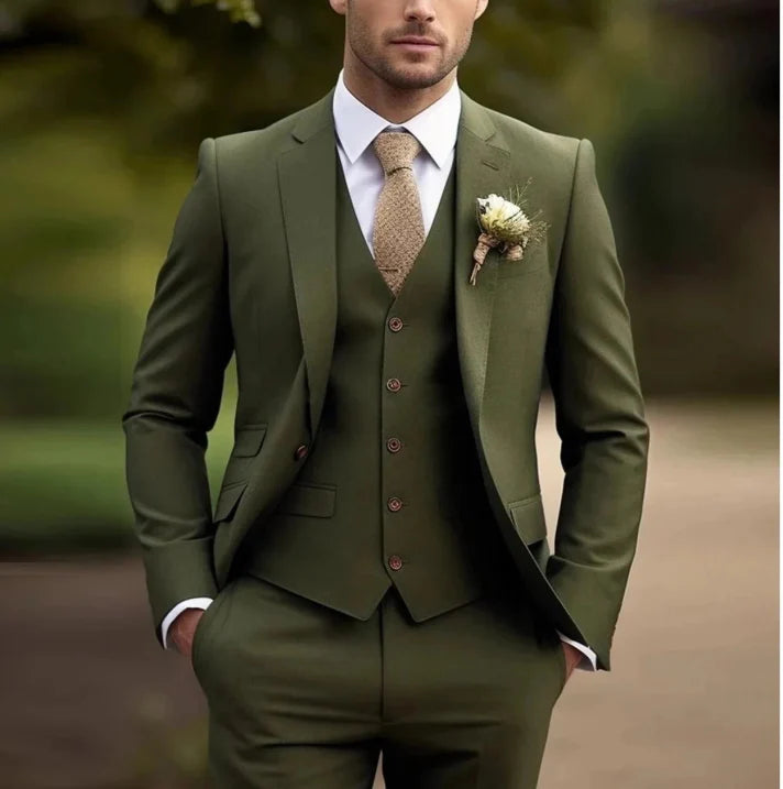 Men Suit | Jacket Vest Trousers Three Piece with Two Button Closure