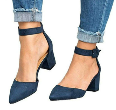 Women Sandals | Block Heel with Pointed Toe and Ankle Strap