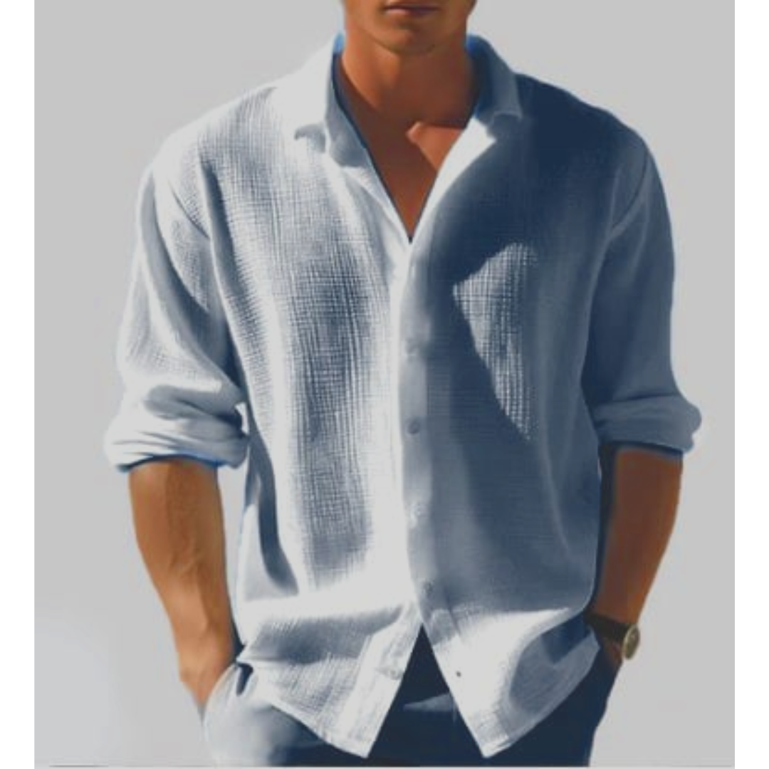 Men Shirt | Long Sleeve Button-down Front with Loose Fit Classic Collar